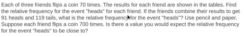 Each of three friends flips a coin 70 times. The results for each friend are shown-example-1