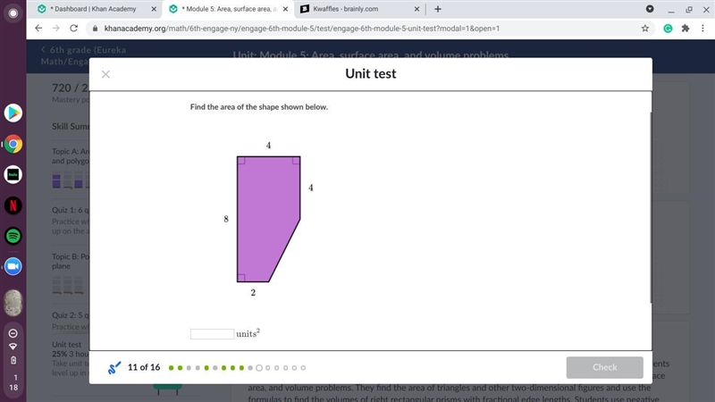 Find the area of the shape shown below.-example-1