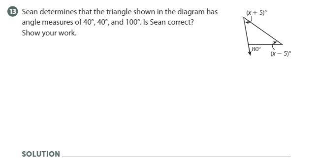 Sean determines that the triangle shown in the diagram has angle measures of 40°, 40°, and-example-1