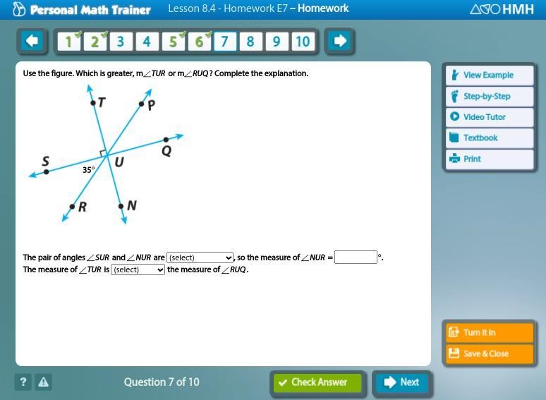 Use the figure. Which is greater, angle mTUR or angle mRUQ? Complete the explanation-example-1