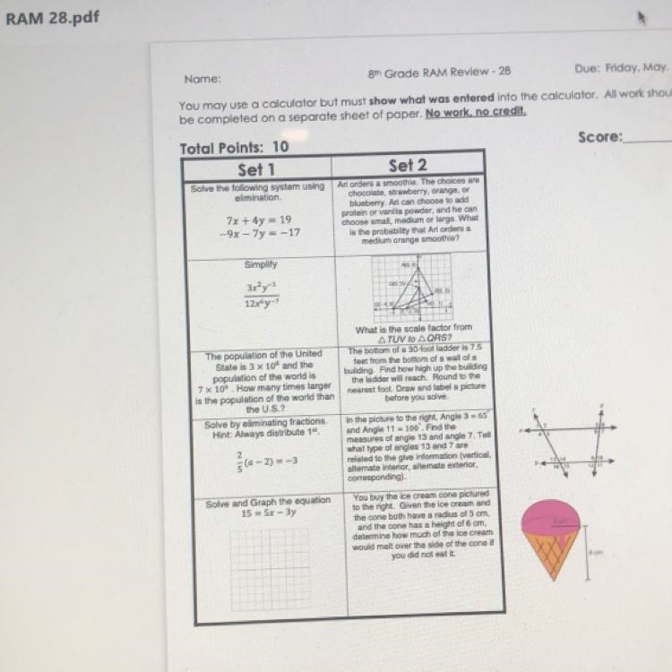 Name: gih Grade RAM Review - 28 Due: Friday, May You may use a calculator but must-example-1