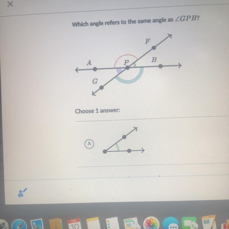 Which angle refers to the same angle as GPB-example-1