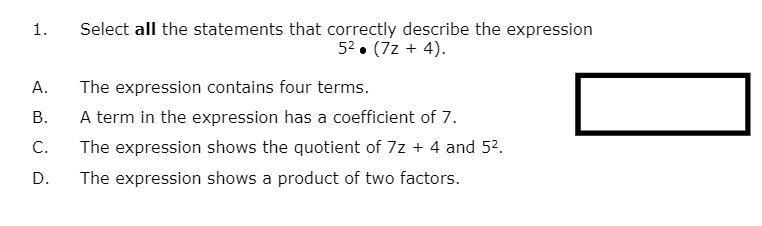 1. Select all the statements that correctly describe the expression. 5 to the power-example-1