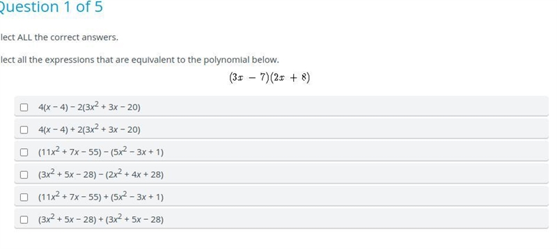 Select ALL the correct answers. Select all the expressions that are equivalent to-example-1