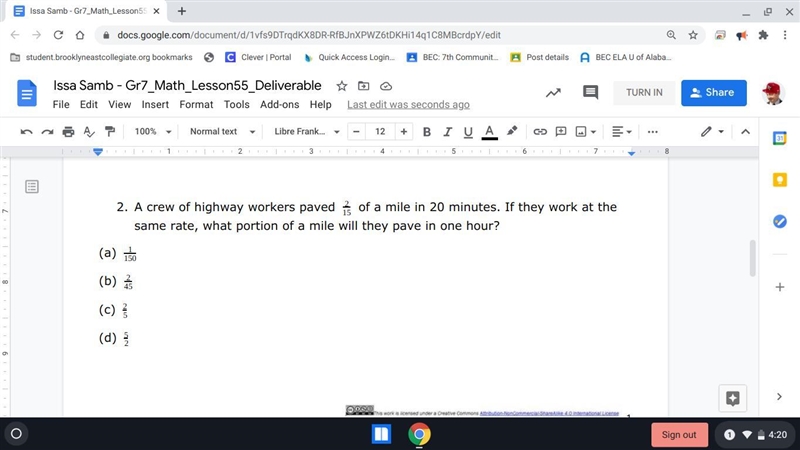 A crew of highway workers paved 215 of a mile in 20 minutes. If they work at the same-example-1