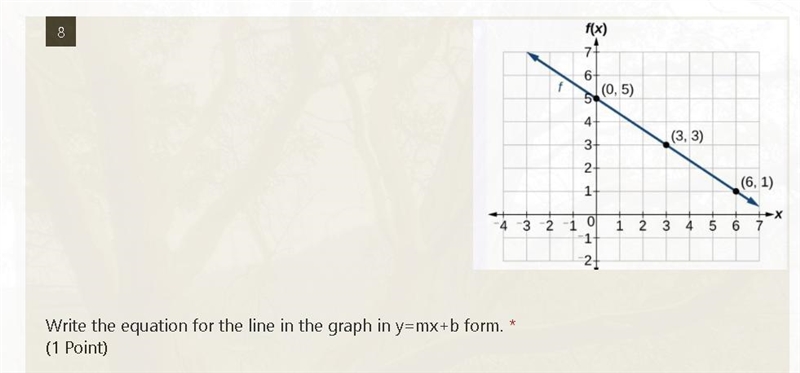 Write the equation for the line in the graph in y=mx+b form. 1. y=(2/3)x+5 2. y=(3/2)x-example-1