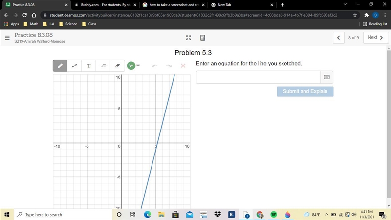 How do I write an equation for this line I sketched? Help please-example-1