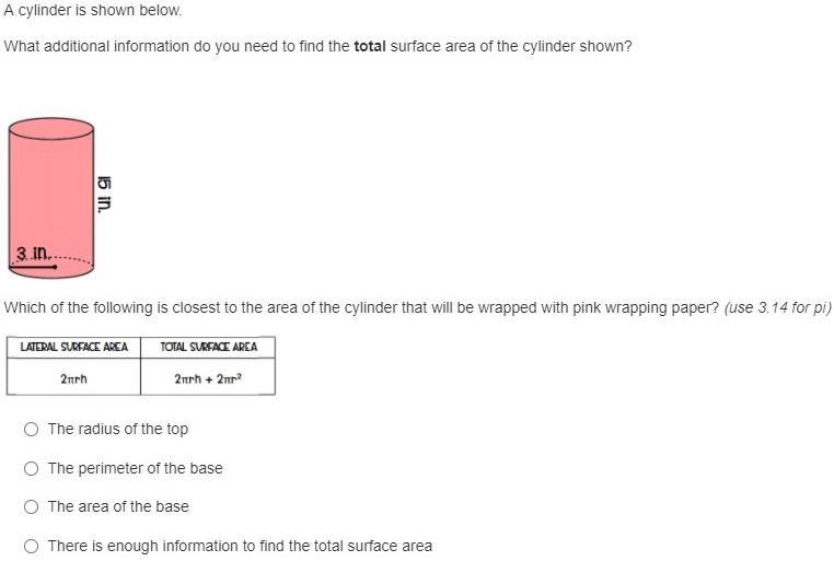 HELP ASAP PLZ HELP ME WITH THIS it is about cylinders and stuff with PI but I need-example-1