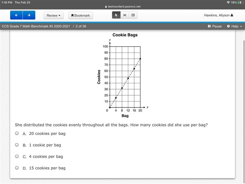 Mrs. Woods prepared bags of baked cookies. The graph shows the number of bags and-example-1