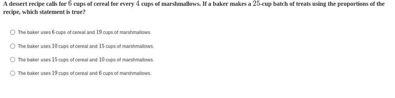 A dessert recipe calls for 6 cups of cereal for every 4 cups of marshmallows. If a-example-1