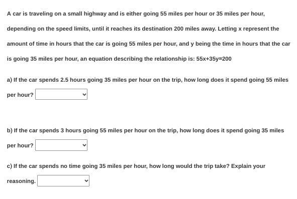 The options in the dropdown box for a) are: about 1.83 hours, about 2.05 hours, about-example-1