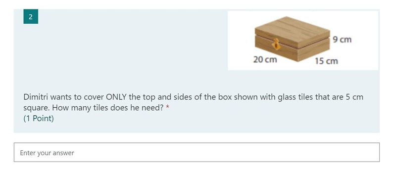 1.Given the rectangular prism shown, what is the surface area? 2.Dimitri wants to-example-1