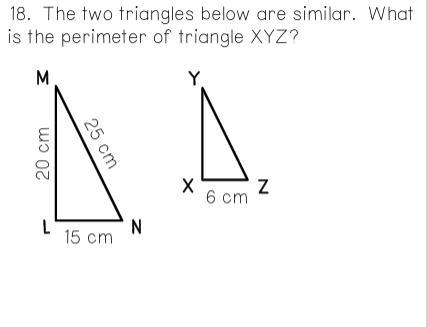 18. The two triangles below are similar. What is the perimeter of triangle XYZ? Last-example-1