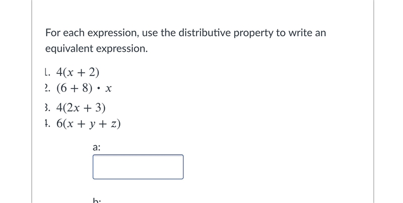 For each expression, use the distributive property to write an equivalent expression-example-1