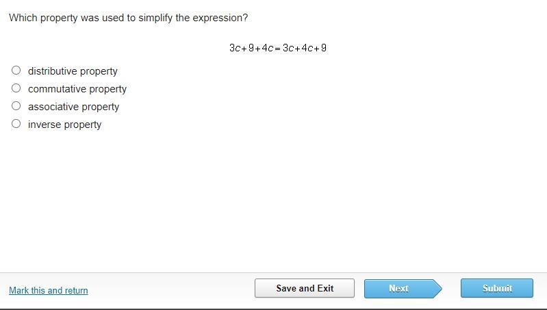 Which property was used to simplify the expression? distributive property commutative-example-1