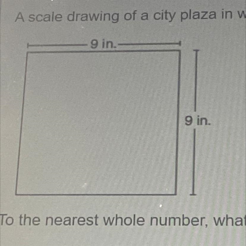 A scale drawing of a city plaza in which 1 inch (in.) = 1.5 feet (ft.) is shown below-example-1