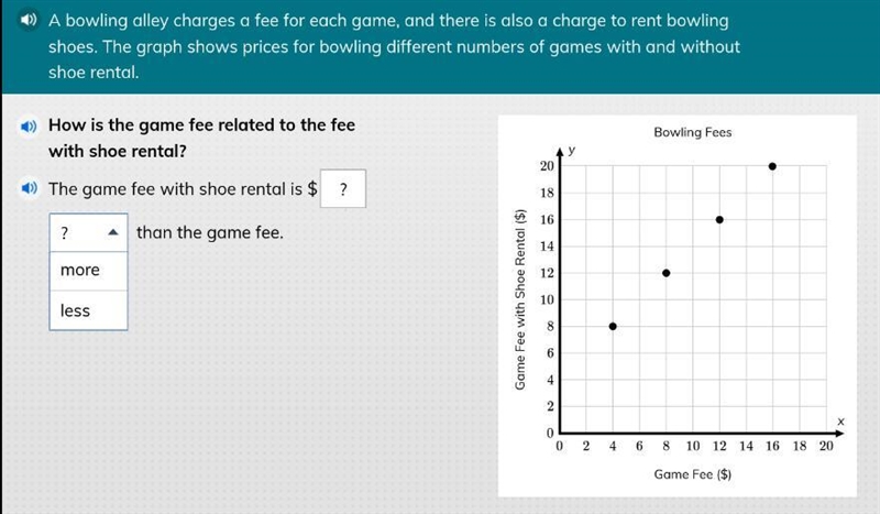 The game fee with shoe rental is $_, __ than the game fee? correct=thanks + more-example-1