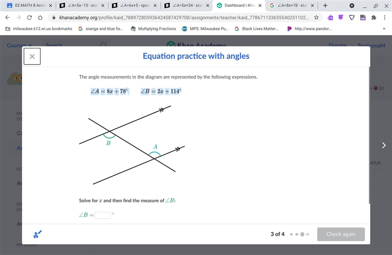 ∠A=8x+78 ∘ start color #11accd, angle, A, equals, 8, x, plus, 78, degrees, end color-example-1