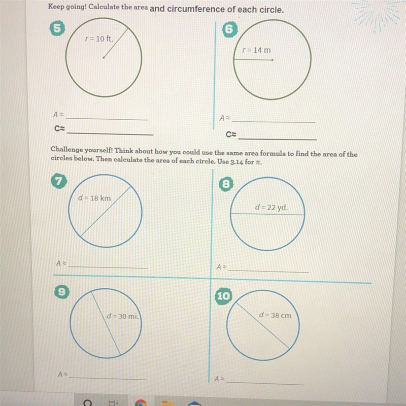 No explanation needed just answers for 5 to 10 please! 7-10 just need area-example-1