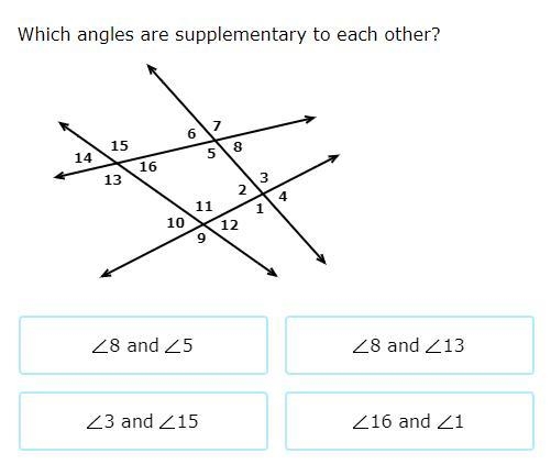 Which angles are supplementary to each other?-example-1