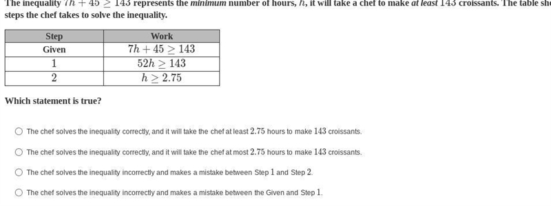 The inequality 7h+45≥143 represents the minimum number of hours, h, it will take a-example-1