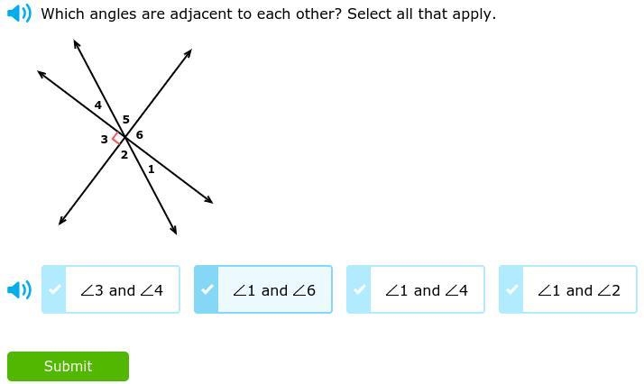 Which angles are adjacent to each other ? select all that apply-example-1