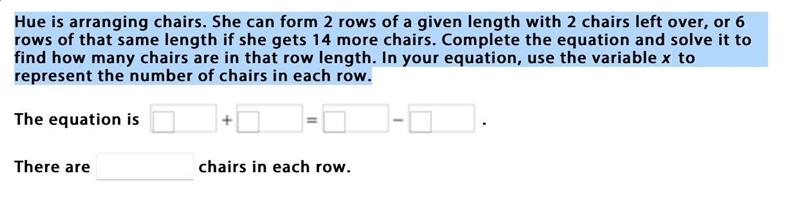 Hue is arranging chairs. She can form 2 rows of a given length with 2 chairs left-example-1