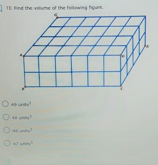 Find the volume of the following figure. A B 49 units 3 48 units 46 units 47 units-example-1