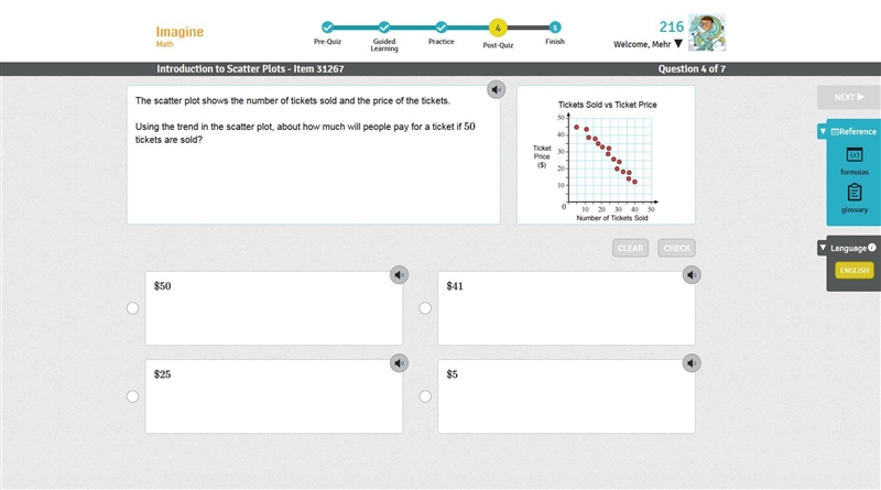 The scatter plot shows the number of tickets sold and the price of the tickets. Using-example-1