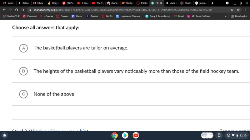 The box plots below show the heights (in centimeters) of the players on the University-example-1