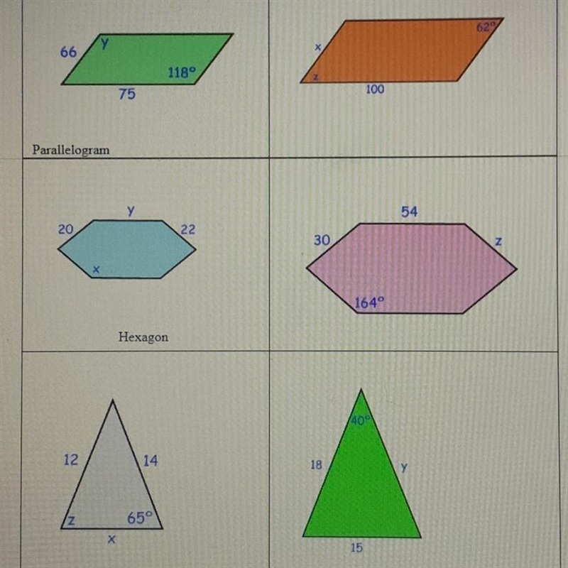 These are SIMILAR figures. Fill in the missing values for the angles and sides-example-1