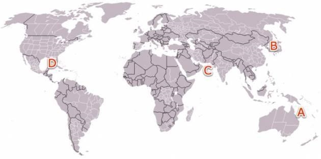 What letter on the map represents the Coral Sea? Group of answer choices B A C D-example-1