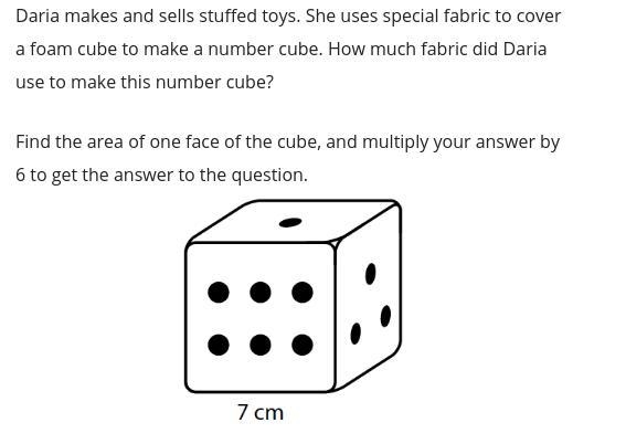 How much fabric did Daria use to make this number cube?-example-1