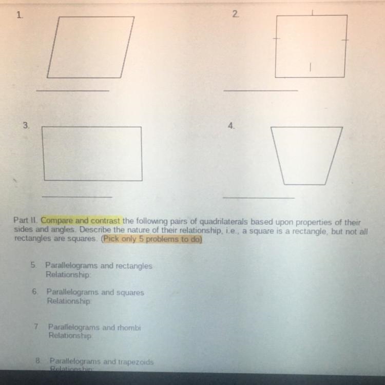 Assignment: Comparing Quadrilaterals Investigation Different quadrilaterals have varying-example-1