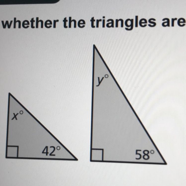 Can someone please tell me if these triangles are similar or not, and why.-example-1