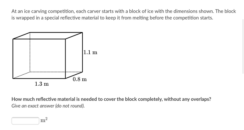 Help me pls At an ice carving competition, each carver starts with a block of ice-example-1