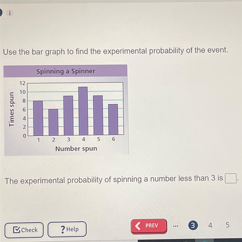 The experimental probability of spinning a number less than 3 is...?-example-1