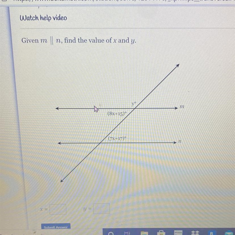 Given m || n, find the value of x and y.-example-1