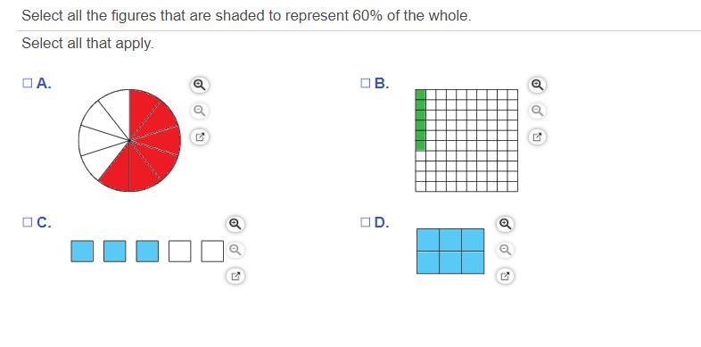 Select all the figures that are shaded to represent 60​% of the whole. Select all-example-1