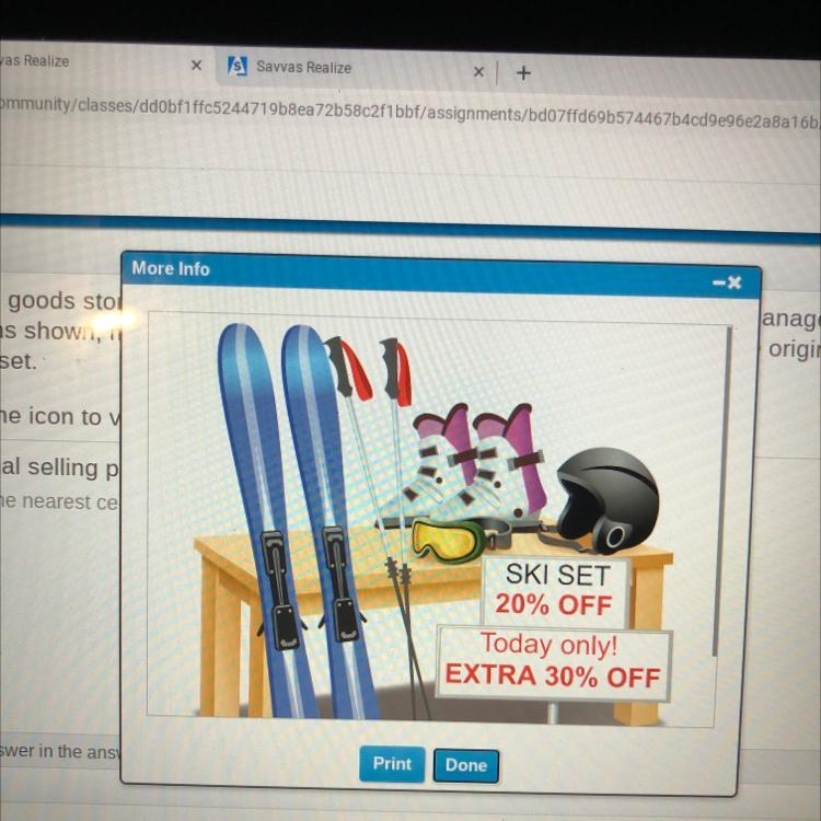 PLEASE HELP ME!! A sporting goods store manager was selling a ski set for a certain-example-1