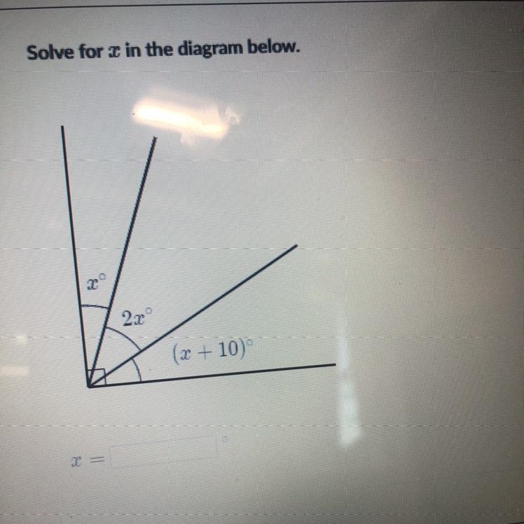 Solve for I in the diagram below. 2x (2 +10°-example-1