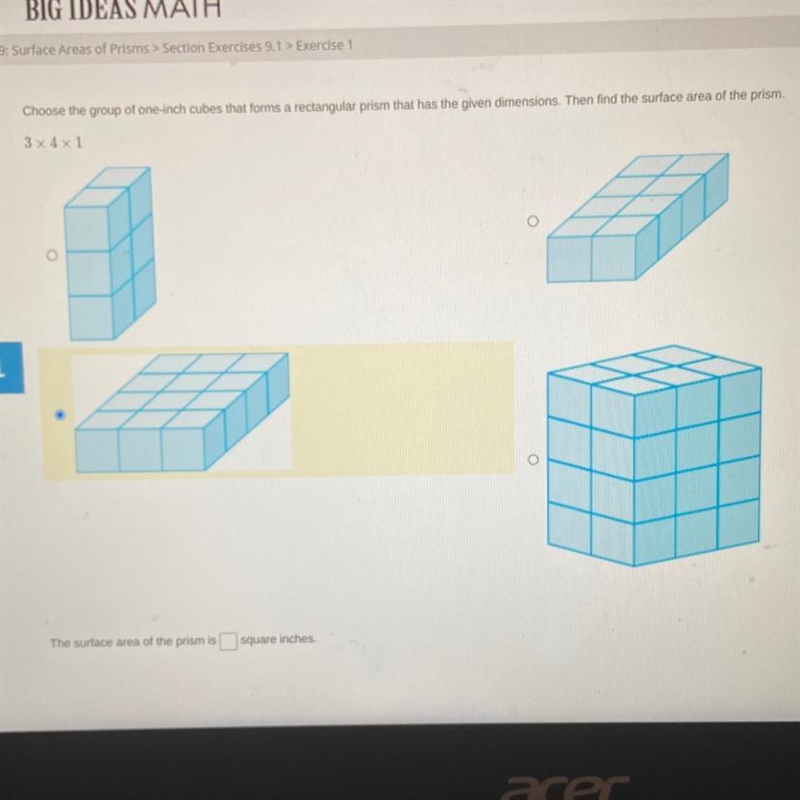 Choose one group of cubes that forms a rectangular prism that has given dimensions-example-1