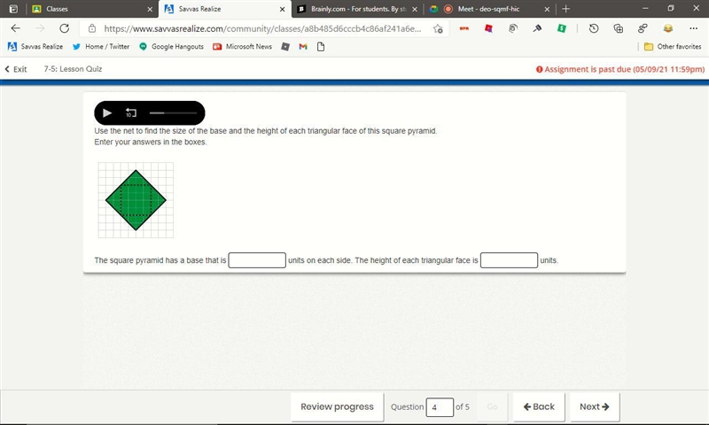 Use the net to find the size of the base and the height of each triangular face of-example-1