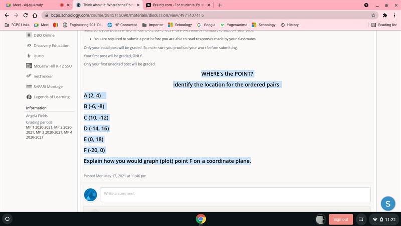 WHERE's the POINT? Identify the location for the ordered pairs. A (2, 4) B (-6, -8) C-example-1