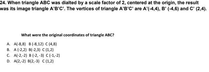 When triangle ABC was dilated by a scale factor of 2, centered at the origin, the-example-1