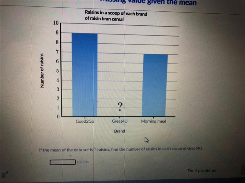 Raisins in a scoop of each brand of raisin bran cereal if the mean of the data set-example-1