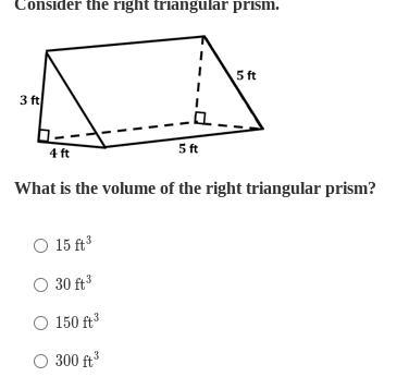 Consider the right triangular prism. What is the volume of the right triangular prism-example-1