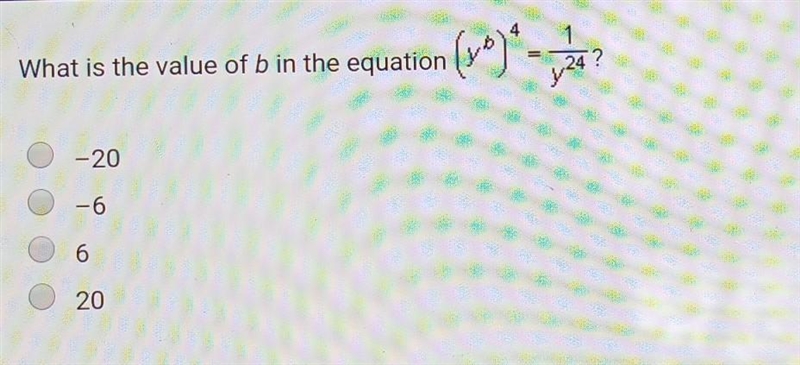 What is the value of b in the equation (7) * - „ 124? -20 –6 6 20​-example-1