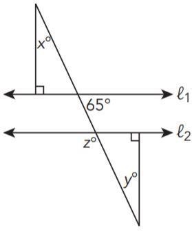 Solve for each unknown angle measure given that ℓ1∥ℓ2.-example-1