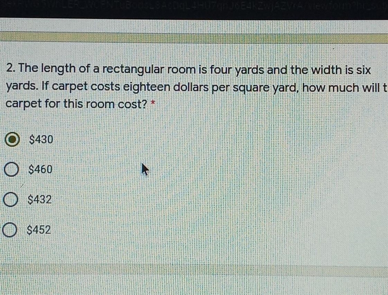 the length of a rectangular room is 4 yards and the width is 6 yards of carpet cost-example-1